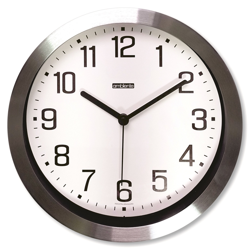 Relogio de Parede Aluminio Escovado Redondo Decorativo