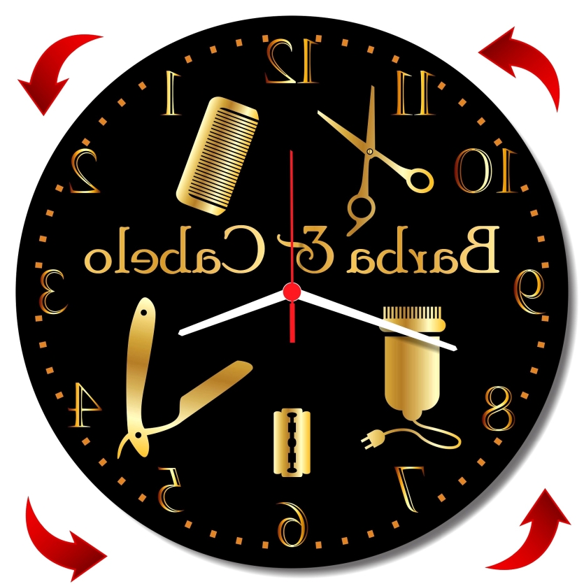 Relógio Parede Invertido Barbearia p/ Espelho de Barbeiro Anti-horário 30cm