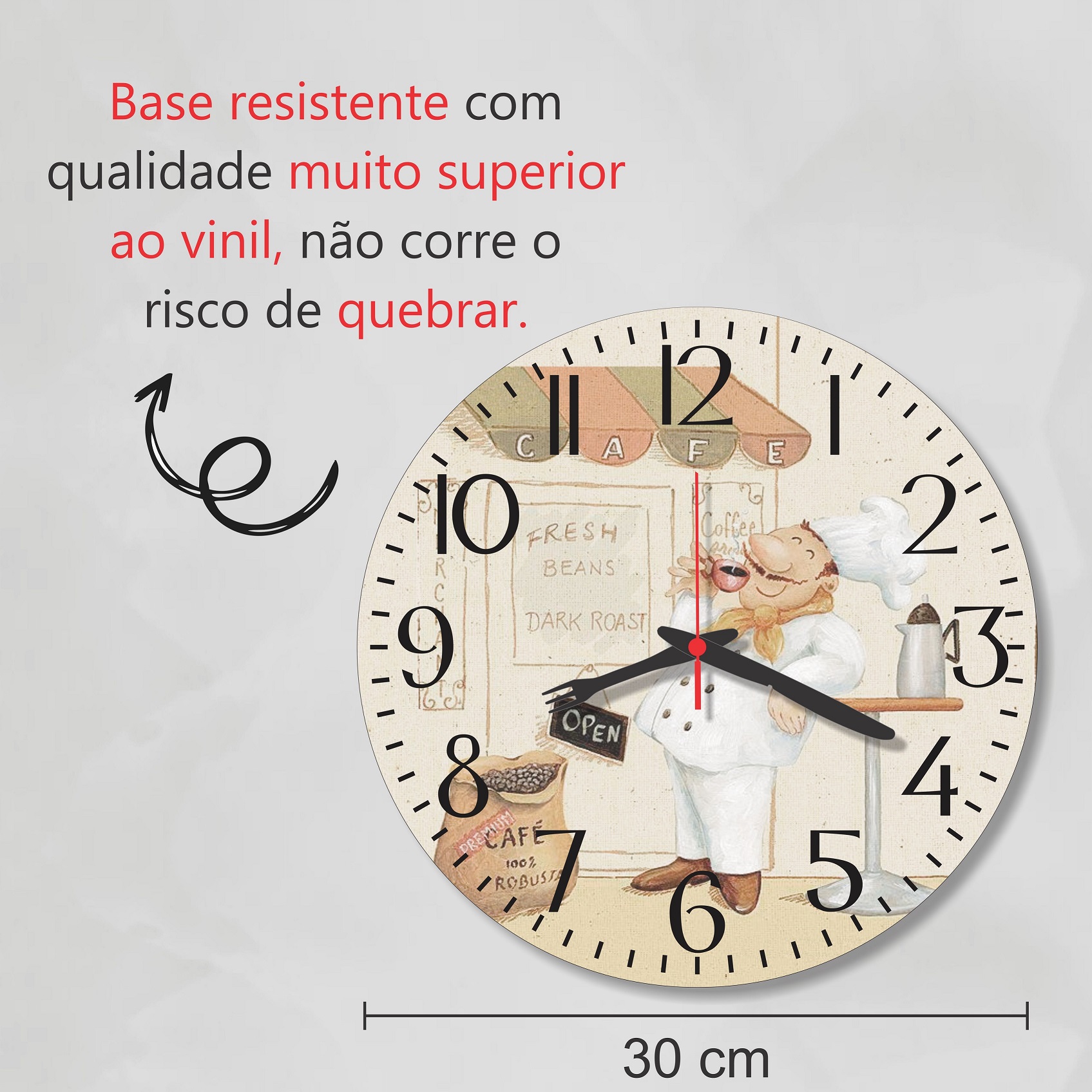 Relogio Parede Cozinha Cozinheiro Chef Frances Decorativo Vintage Retro 30cm - Imagem 2