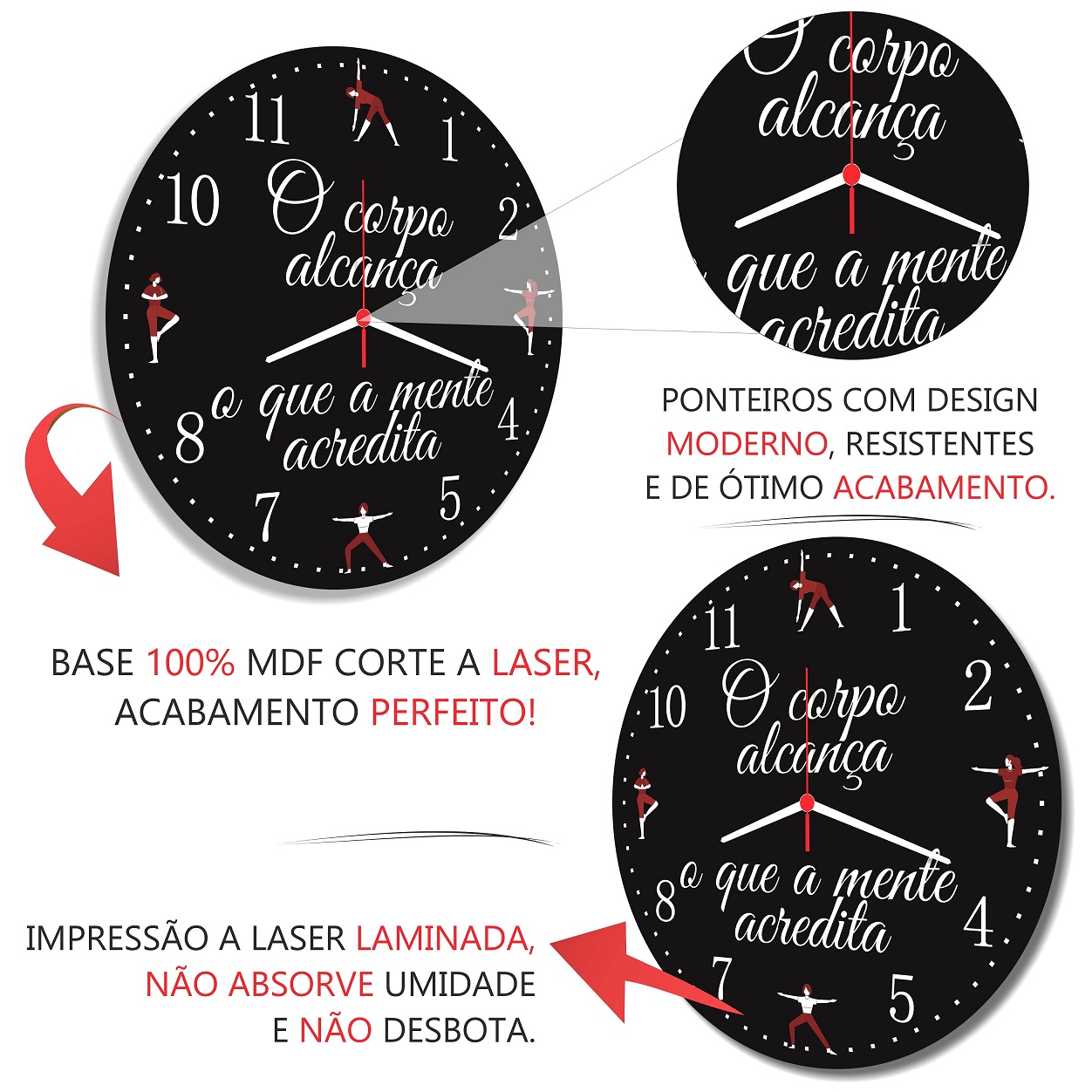 Relogio Parede Yoga Academia Frase Motivacional Educacao Fisica 30cm - Imagem 3