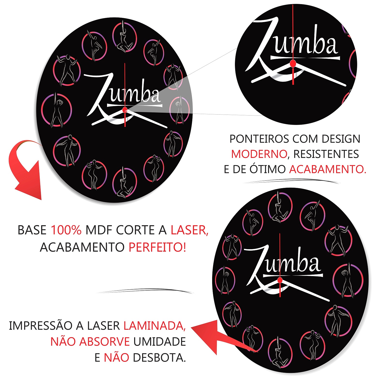 Relogio Parede Zumba Academia Educacao Fisica Decorativo 30cm - Imagem 3