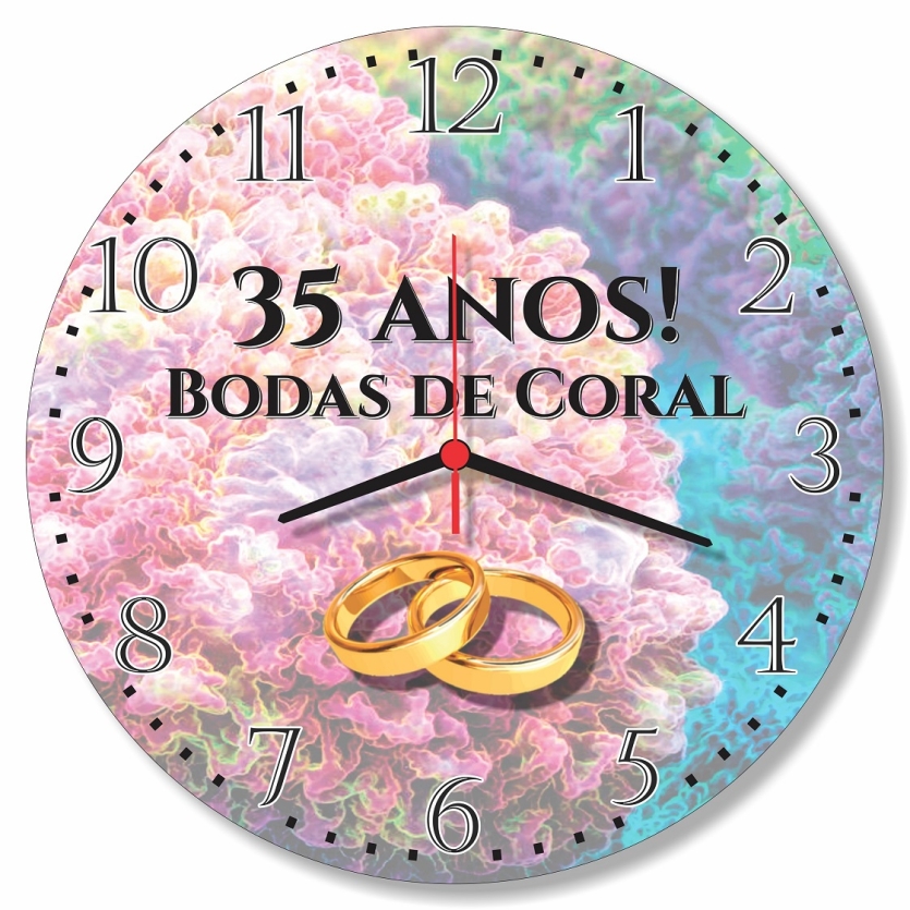 Relógio Parede Bodas de Coral 35 Anos Casamento Presente 30cm