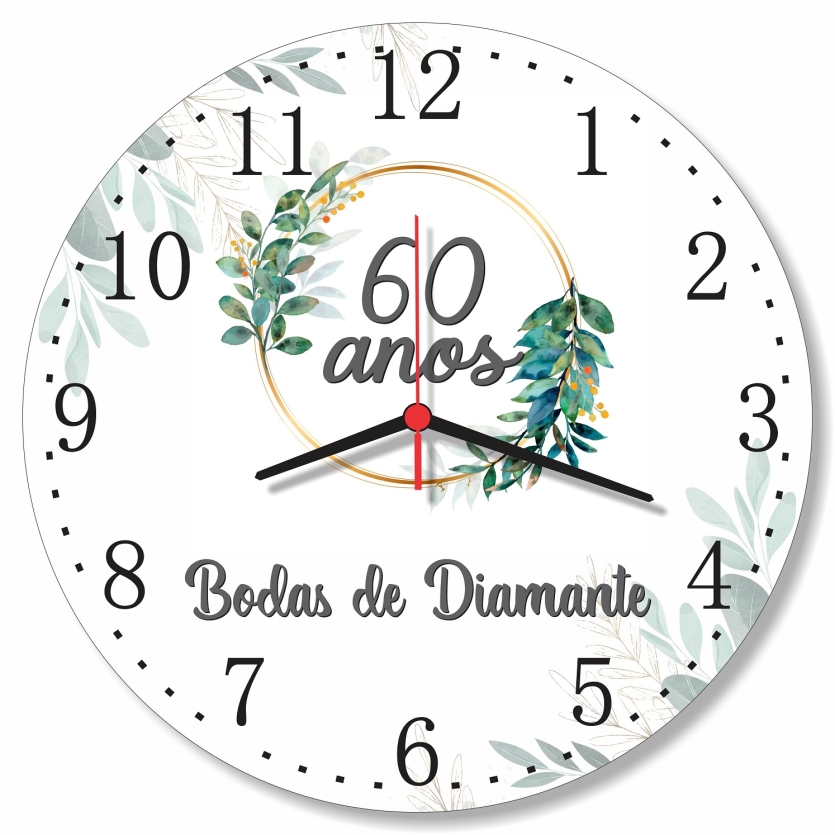 Relógio Parede Bodas de Diamante 60 Anos Casamento Presente 30cm