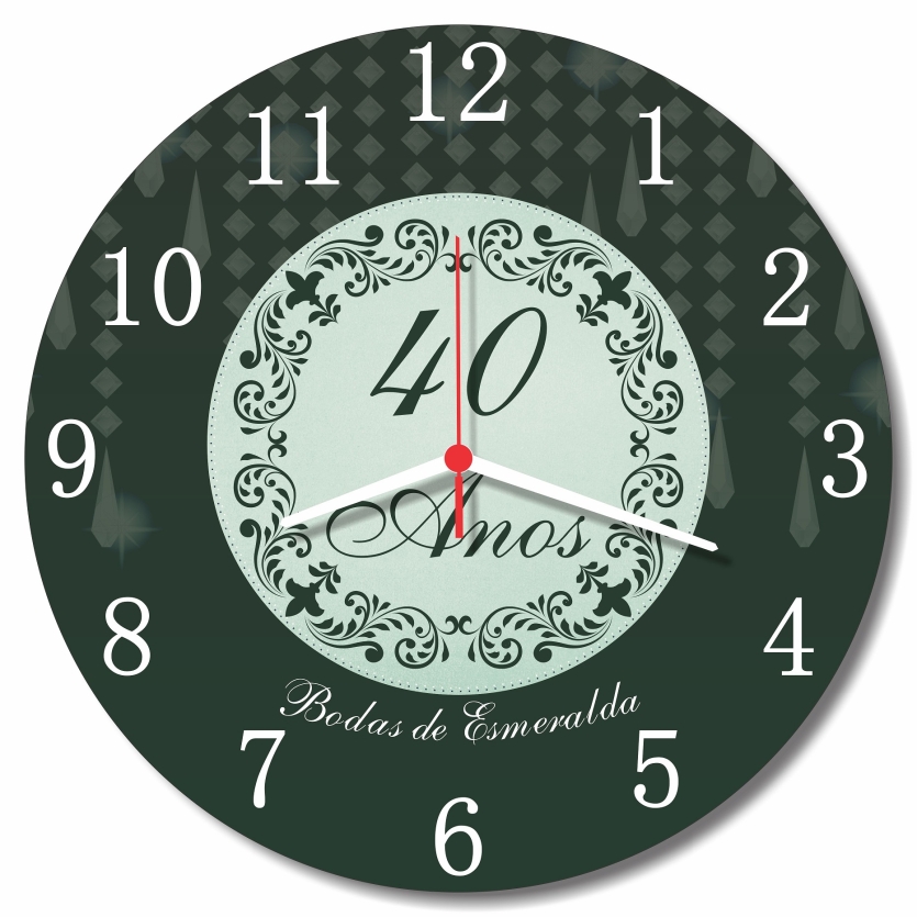 Relógio Parede Bodas de Esmeralda 40 Anos Casamento Presente 30cm