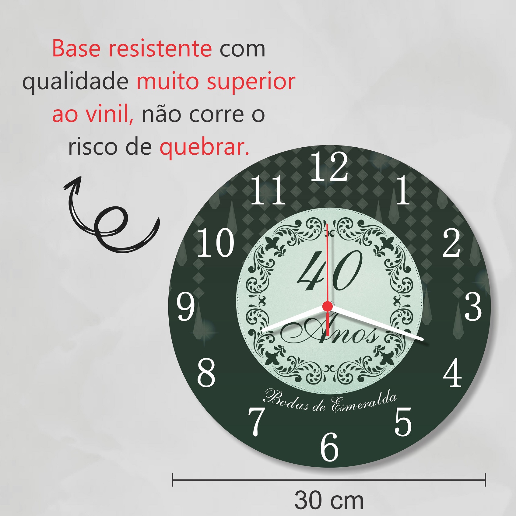Relógio Parede Bodas de Esmeralda 40 Anos Casamento Presente 30cm - Imagem 2