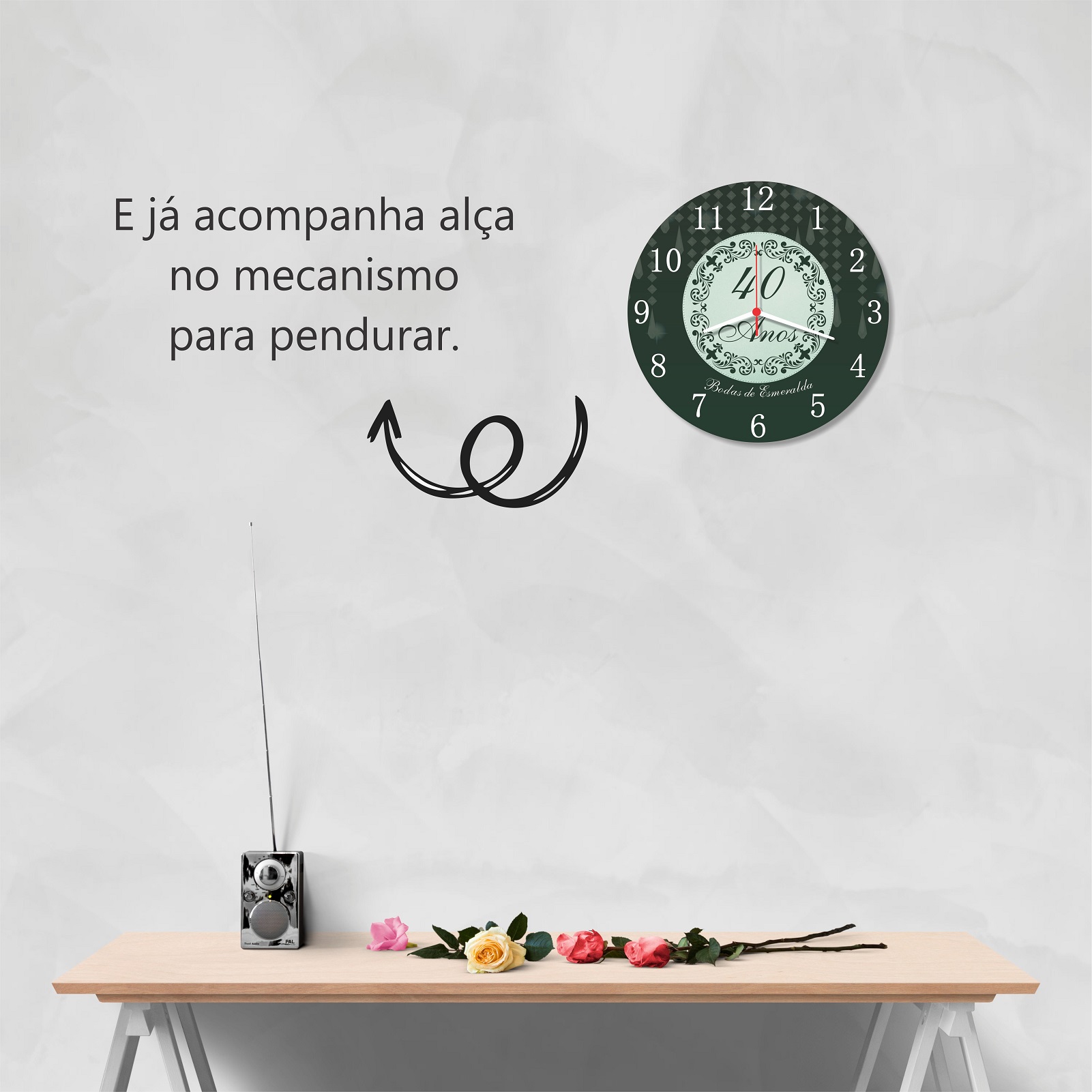 Relógio Parede Bodas de Esmeralda 40 Anos Casamento Presente 30cm - Imagem 4