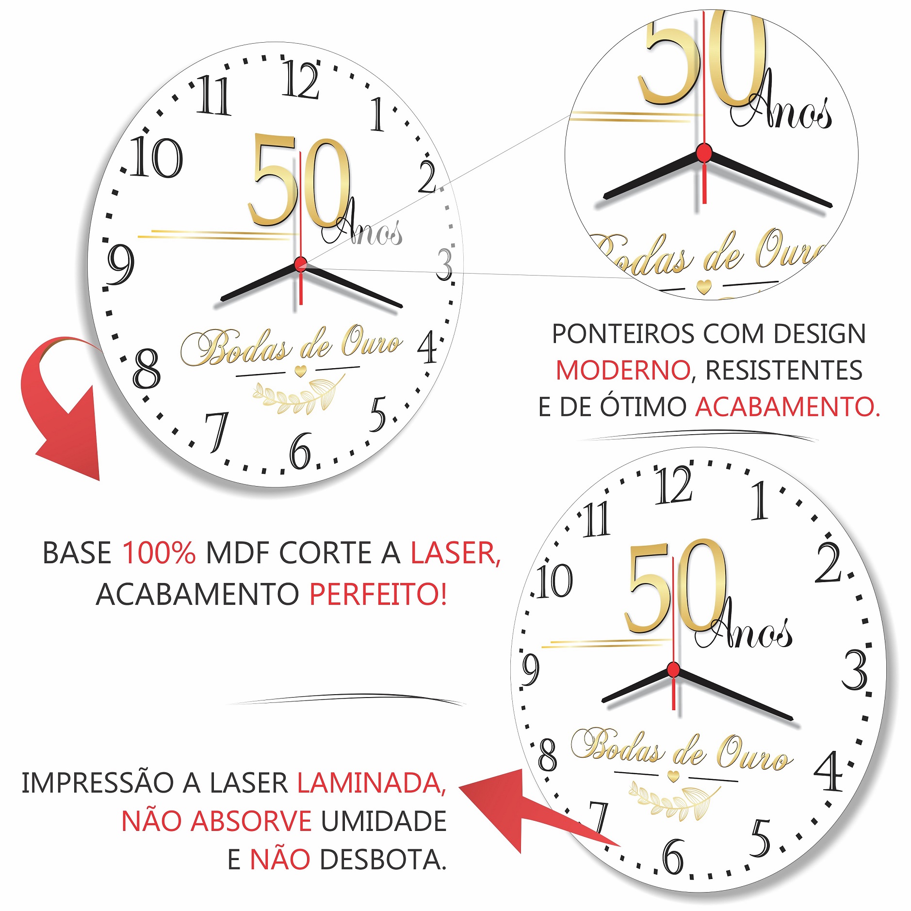 Relógio Parede Bodas de Ouro 50 Anos Casamento Presente 30cm - Imagem 3