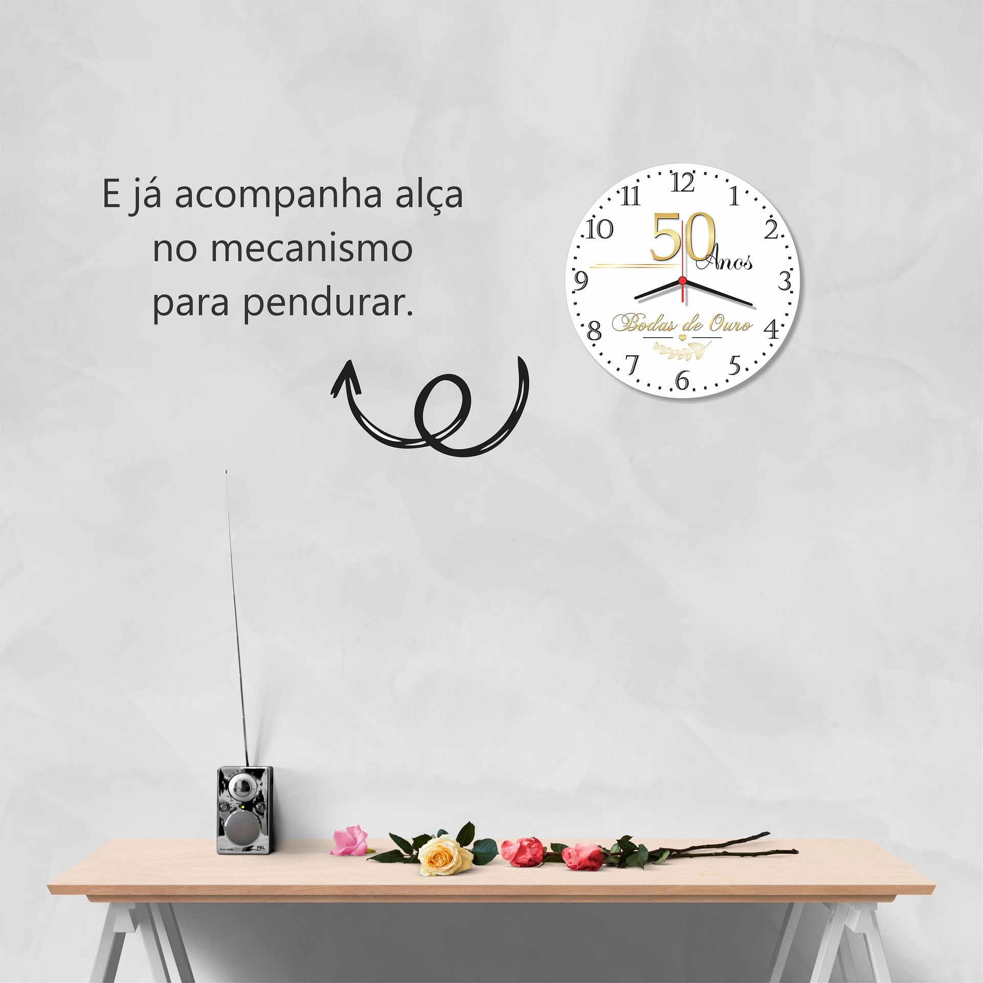 Relógio Parede Bodas de Ouro 50 Anos Casamento Presente 30cm - Imagem 4