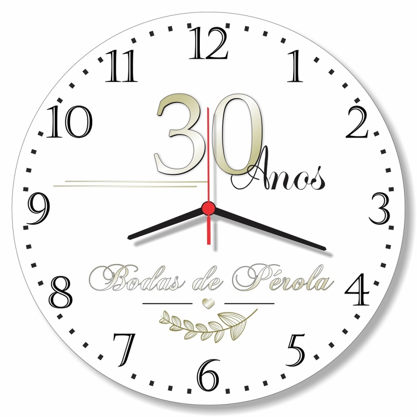 Relógio Parede Bodas de Perolas 30 Anos Casamento Presente 30cm