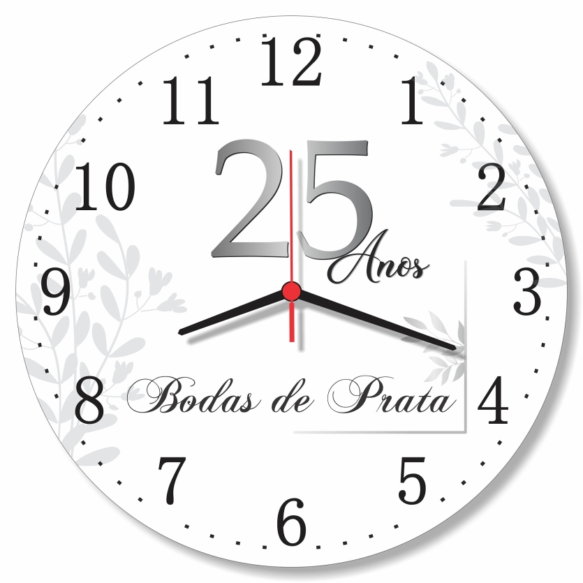Relógio Parede Bodas de Prata 25 Anos Casamento Presente 30cm
