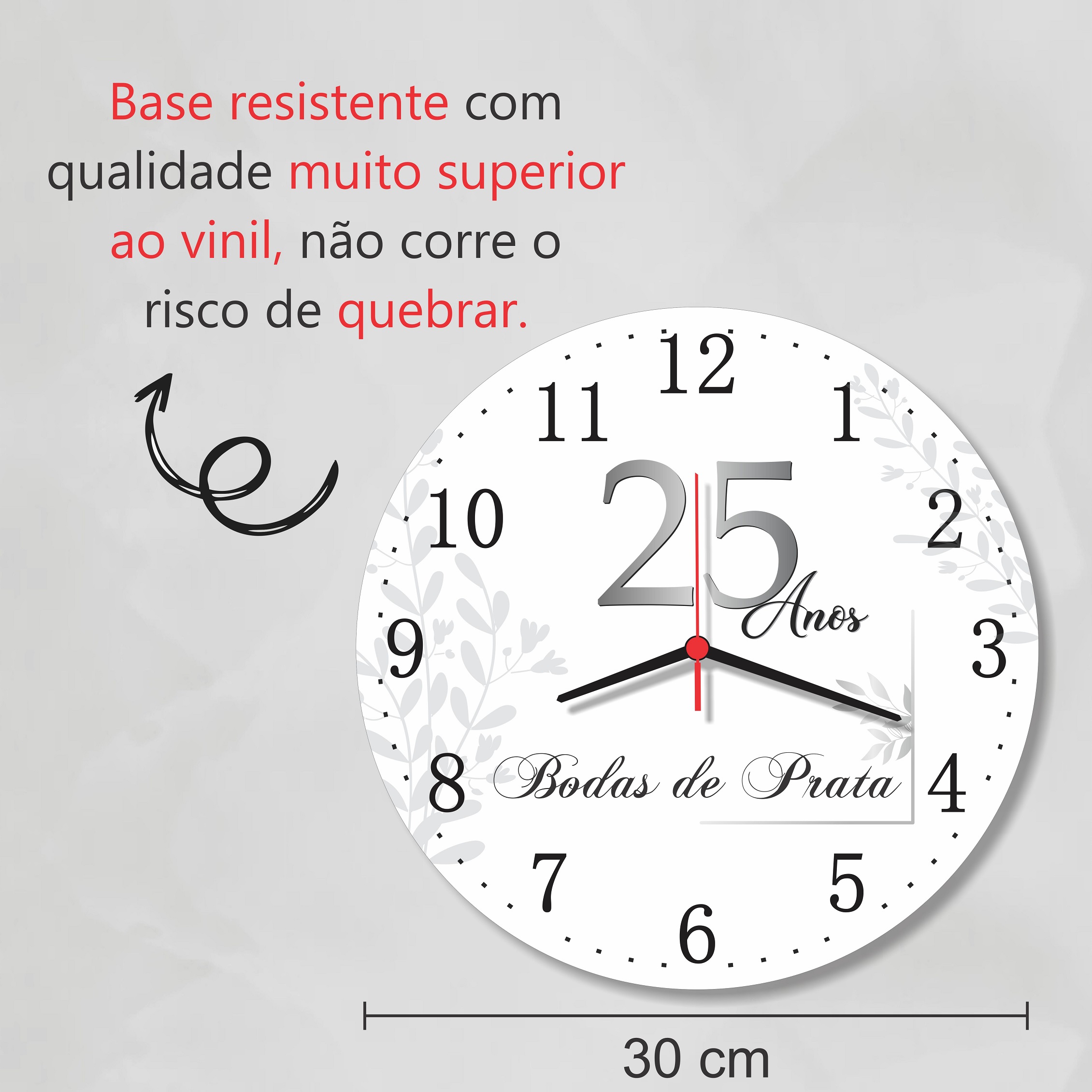 Relógio Parede Bodas de Prata 25 Anos Casamento Presente 30cm - Imagem 2