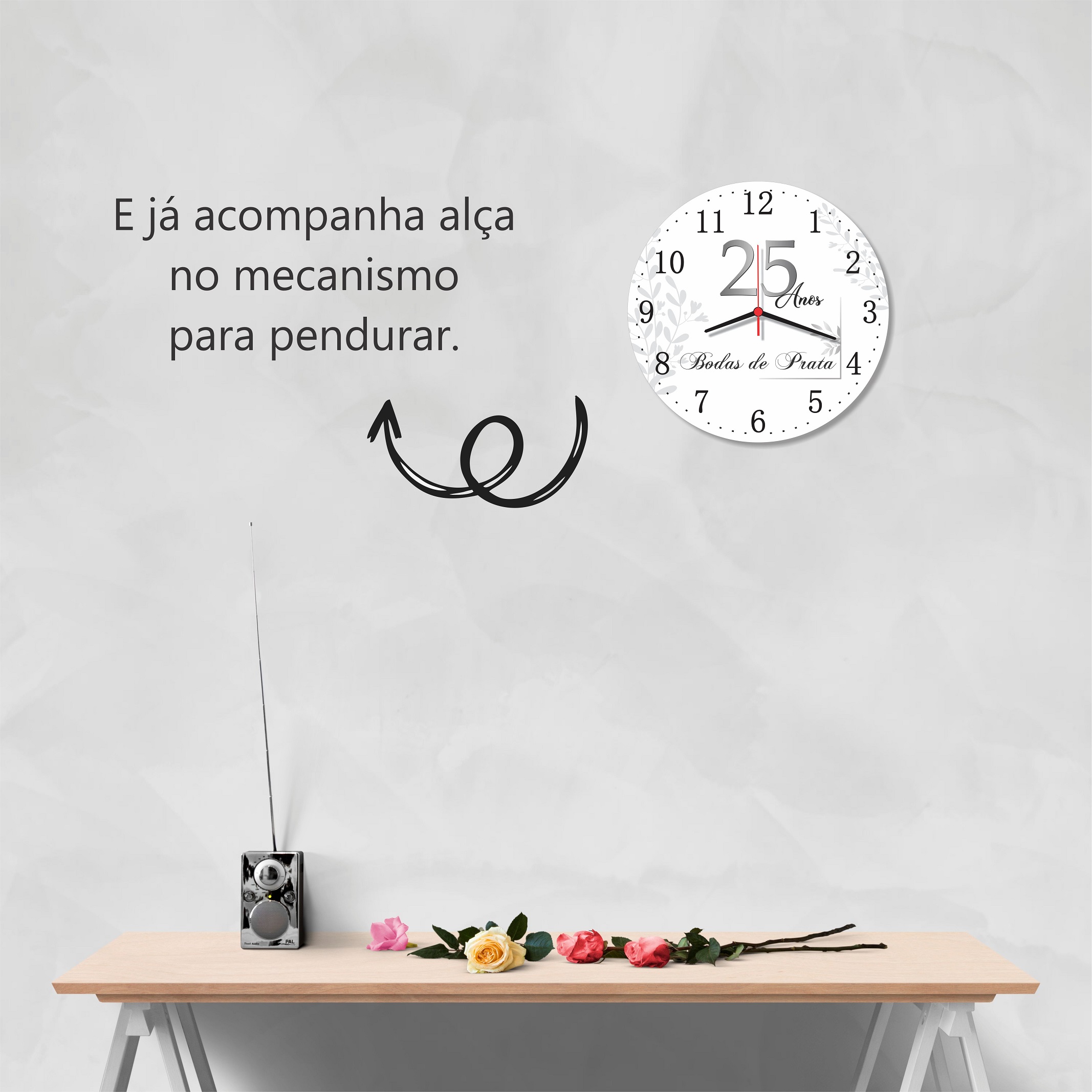 Relógio Parede Bodas de Prata 25 Anos Casamento Presente 30cm - Imagem 4