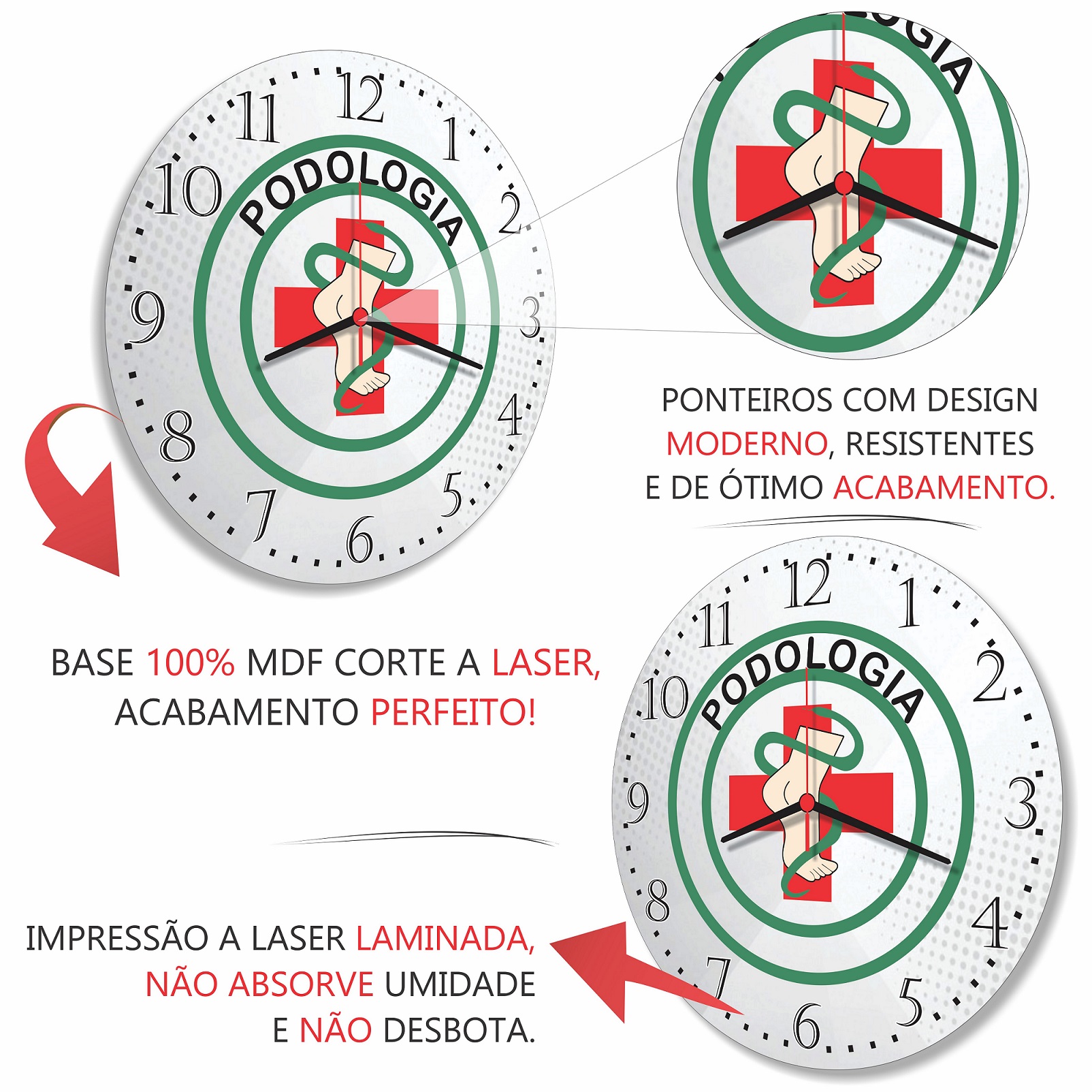 Relogio Parede Podologia Decoracao Salao Beleza Clinica Pedóloga 30cm - Imagem 3