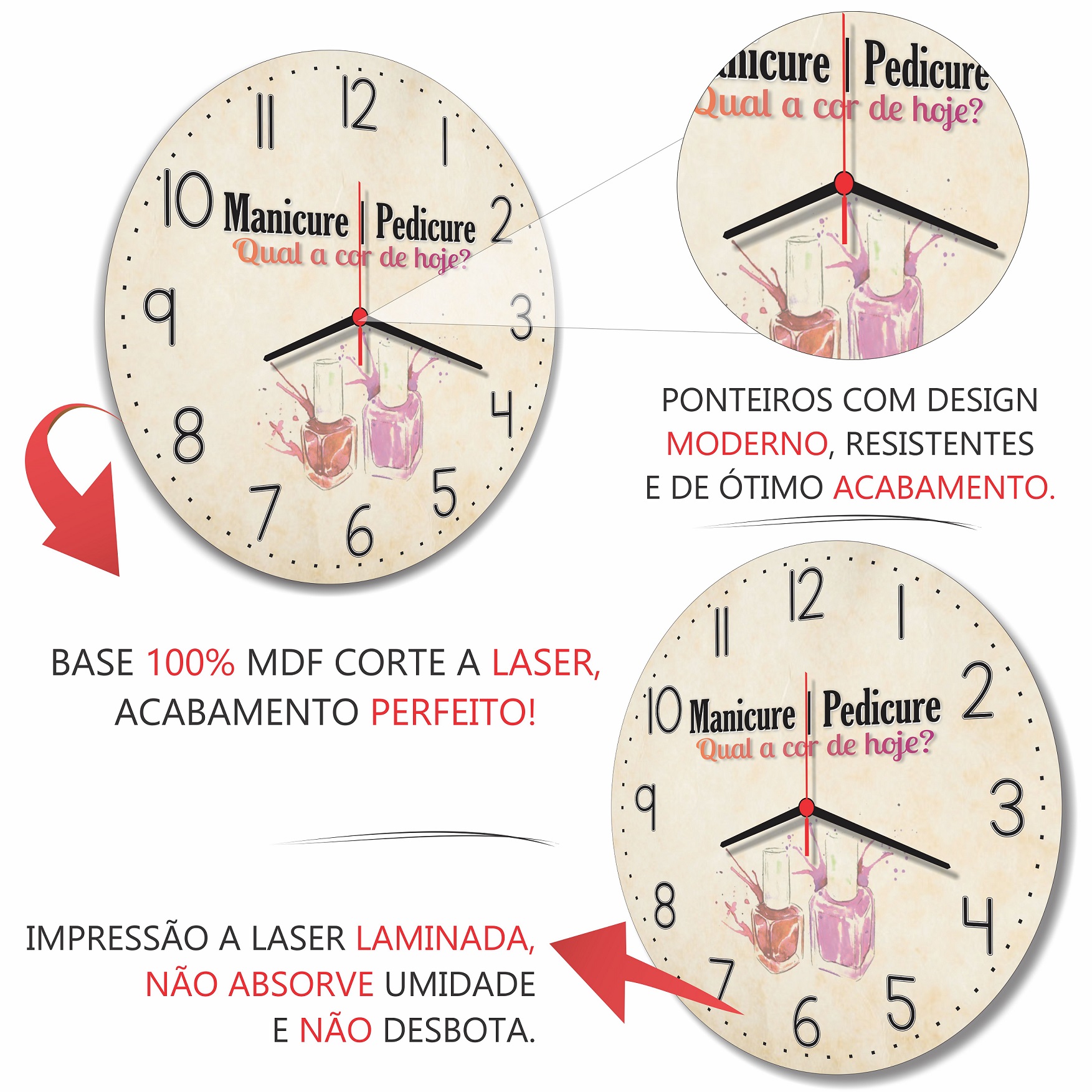 Relógio de Parede Decoração Salão Beleza Manicure 30cm - Imagem 3
