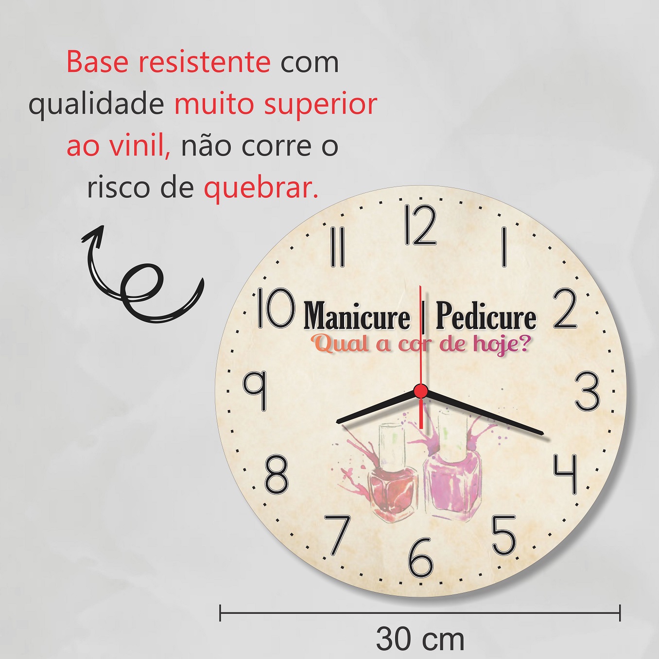 Relógio de Parede Decoração Salão Beleza Manicure 30cm - Imagem 2