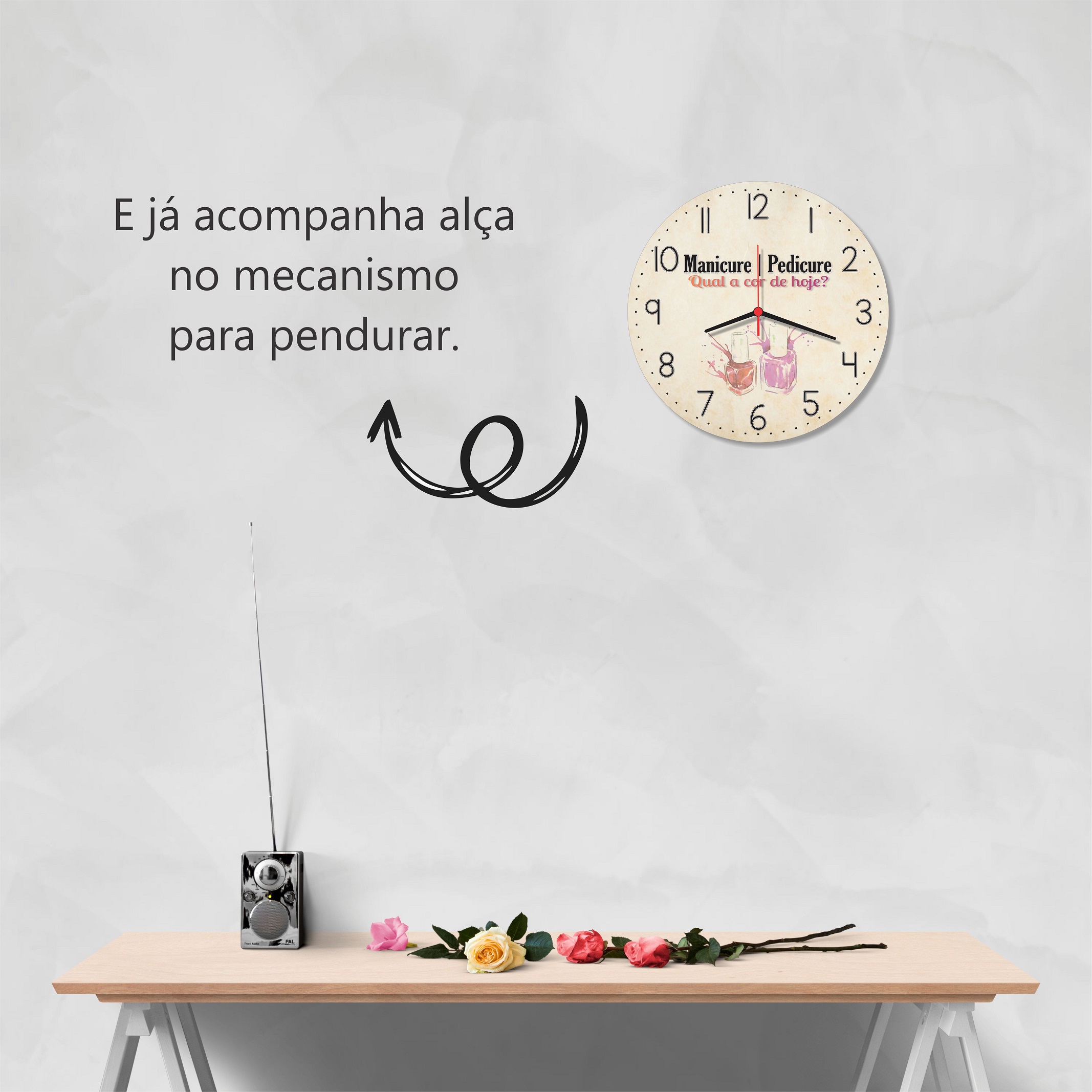Relógio de Parede Decoração Salão Beleza Manicure 30cm - Imagem 4