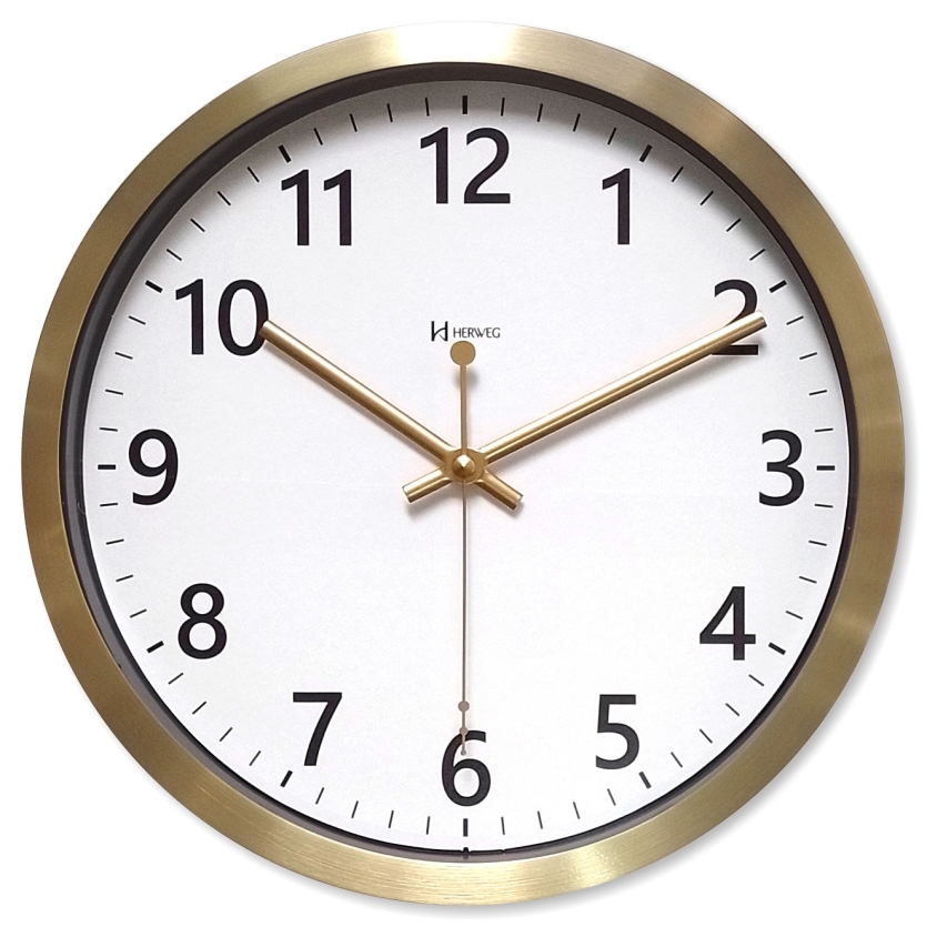 Relogio de Parede Aluminio Dourado Grande Escovado Redondo Decorativo Herweg 30cm