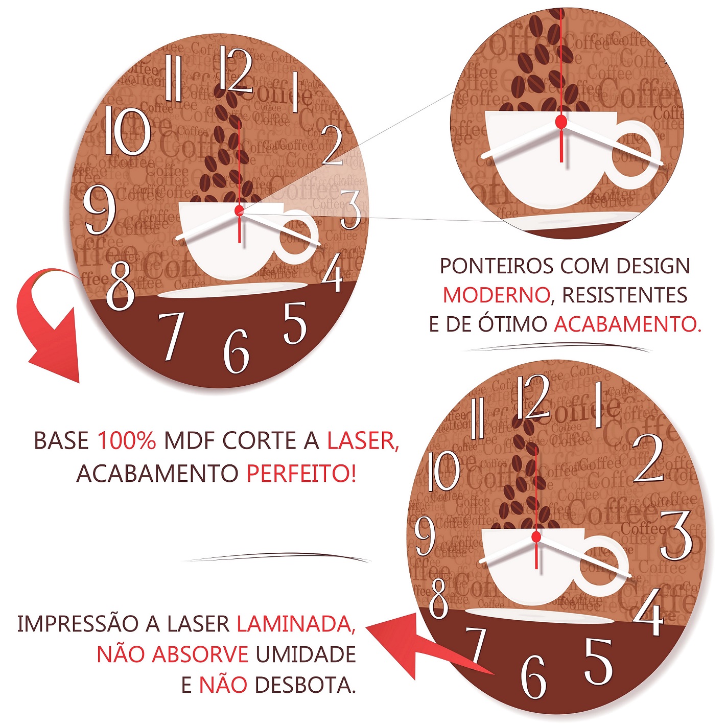 Relógio de Parede Café Xícara Decoracao Cozinha Sala Cafeteria Presente 30cm - Imagem 3