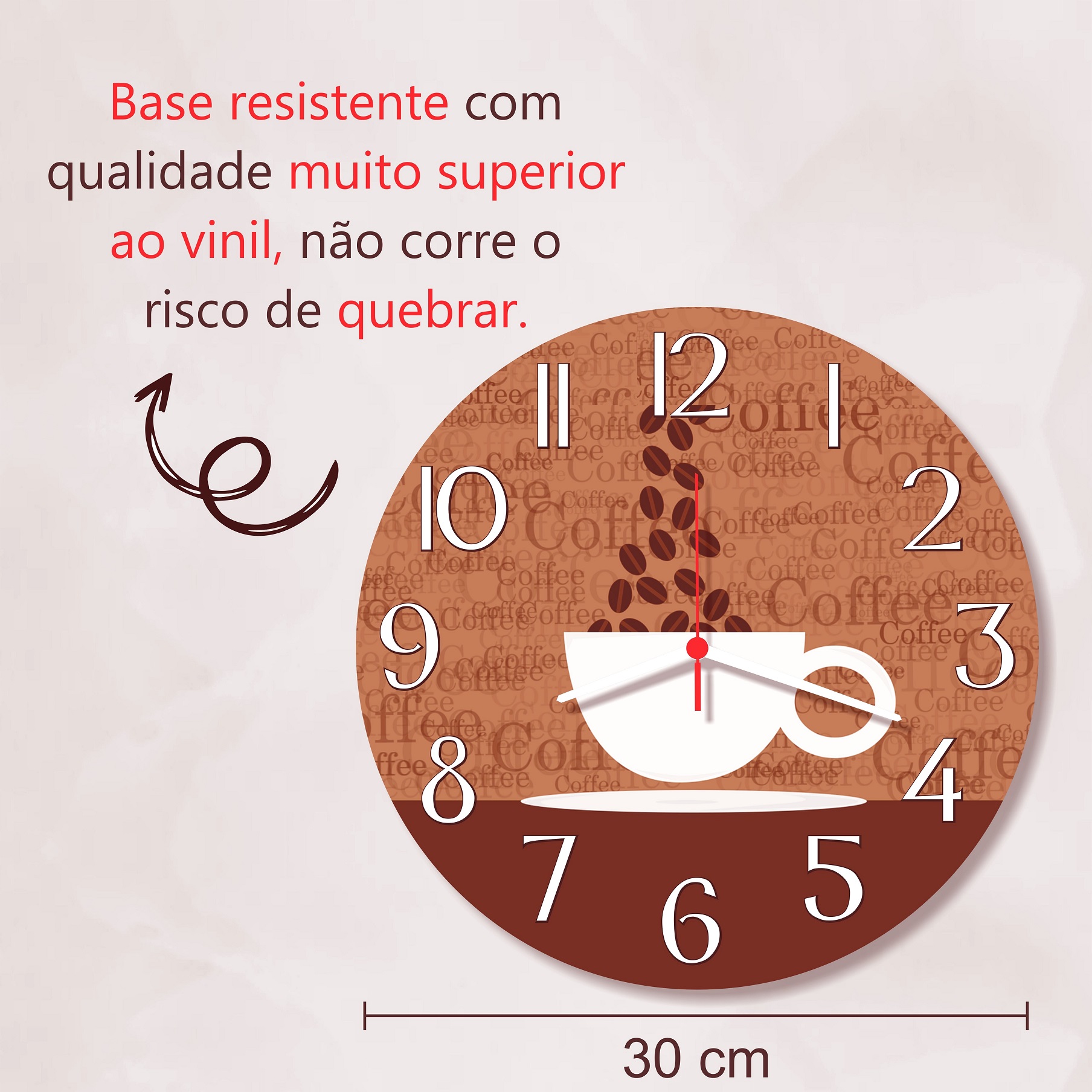 Relógio de Parede Café Xícara Decoracao Cozinha Sala Cafeteria Presente 30cm - Imagem 2